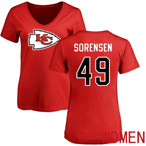 Women Kansas City Chiefs #49 Sorensen Daniel Red Name and Number Logo Slim Fit NFL T Shirt->youth nfl jersey->Youth Jersey